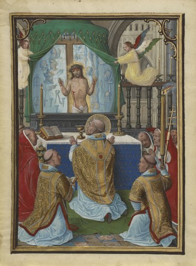 The Mass of Saint Gregory, Miniature from the Hours of Munich-Montserrat by Simon Bening